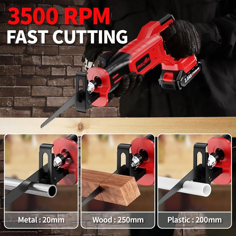 FULLYEA Reciprocating Saw Cordless, Brushless Recipro Saw 0-3500 SPM, Cordless Saws with 2 * 2.0Ah Battery & 4 Blades, Battery Powered Reciprocating Saws for Wood/Metal/Plastic Cutting - Image 2